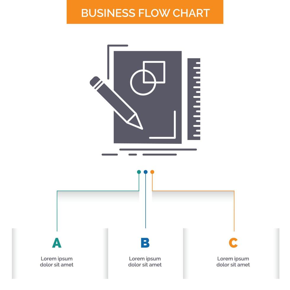 esquisser. croquis. motif. dessiner. conception d'organigramme d'affaires de géométrie avec 3 étapes. icône de glyphe pour la place du modèle d'arrière-plan de présentation pour le texte. vecteur