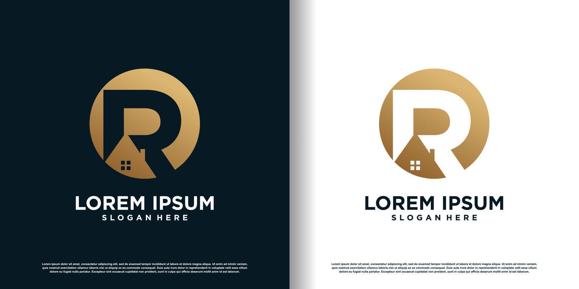 modèle de conception de logo lettre initiale r avec icône de maison et vecteur premium de concept créatif