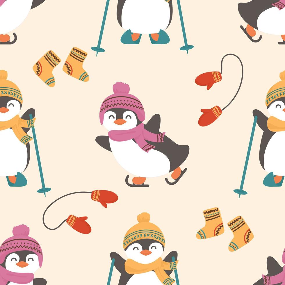 pingouins mignons et vêtements chauds vecteur