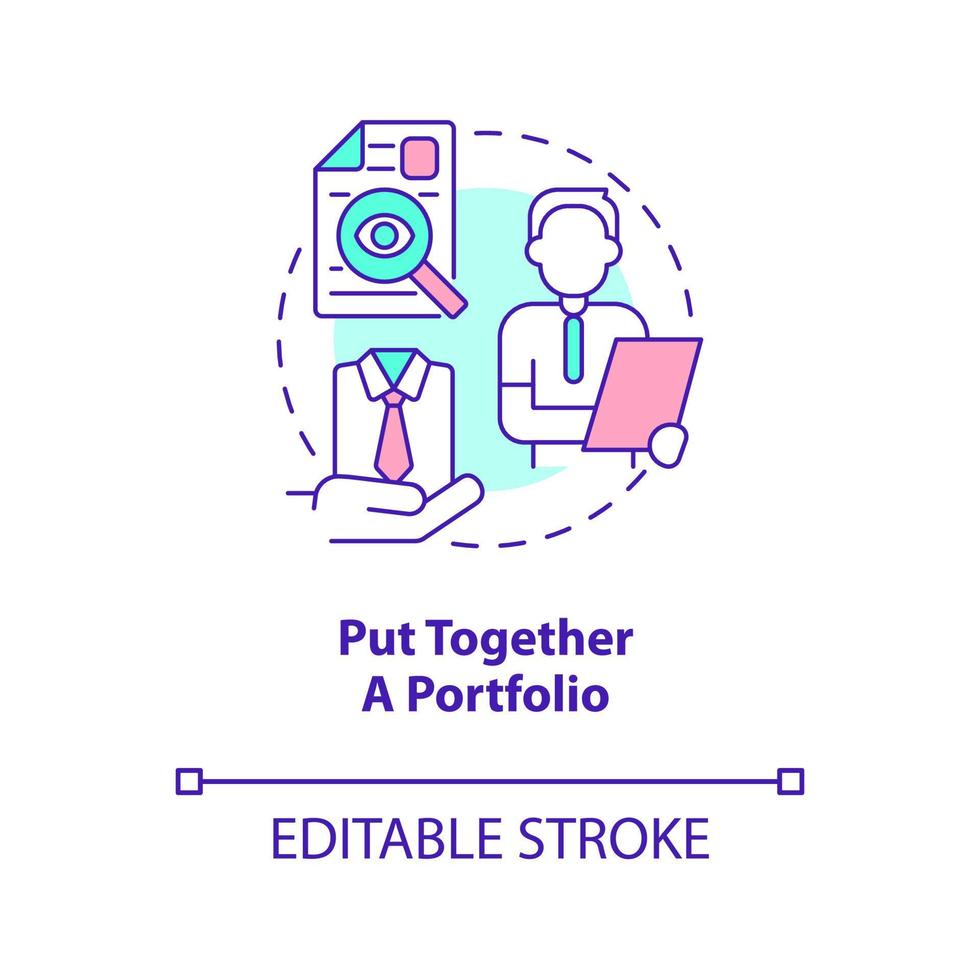 assembler l'icône de concept de portefeuille. chercher du travail. devenir illustration de ligne mince d'idée abstraite de créateur de mode. dessin de contour isolé. trait modifiable. vecteur