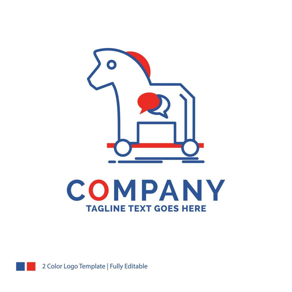 création de logo de nom d'entreprise pour la cybercriminalité. cheval. l'Internet. troyen. virus. conception de nom de marque bleu et rouge avec place pour le slogan. modèle de logo créatif abstrait pour petites et grandes entreprises. vecteur