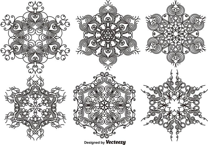 Flocons de neige ornementaux élégants - Ensemble vectoriel