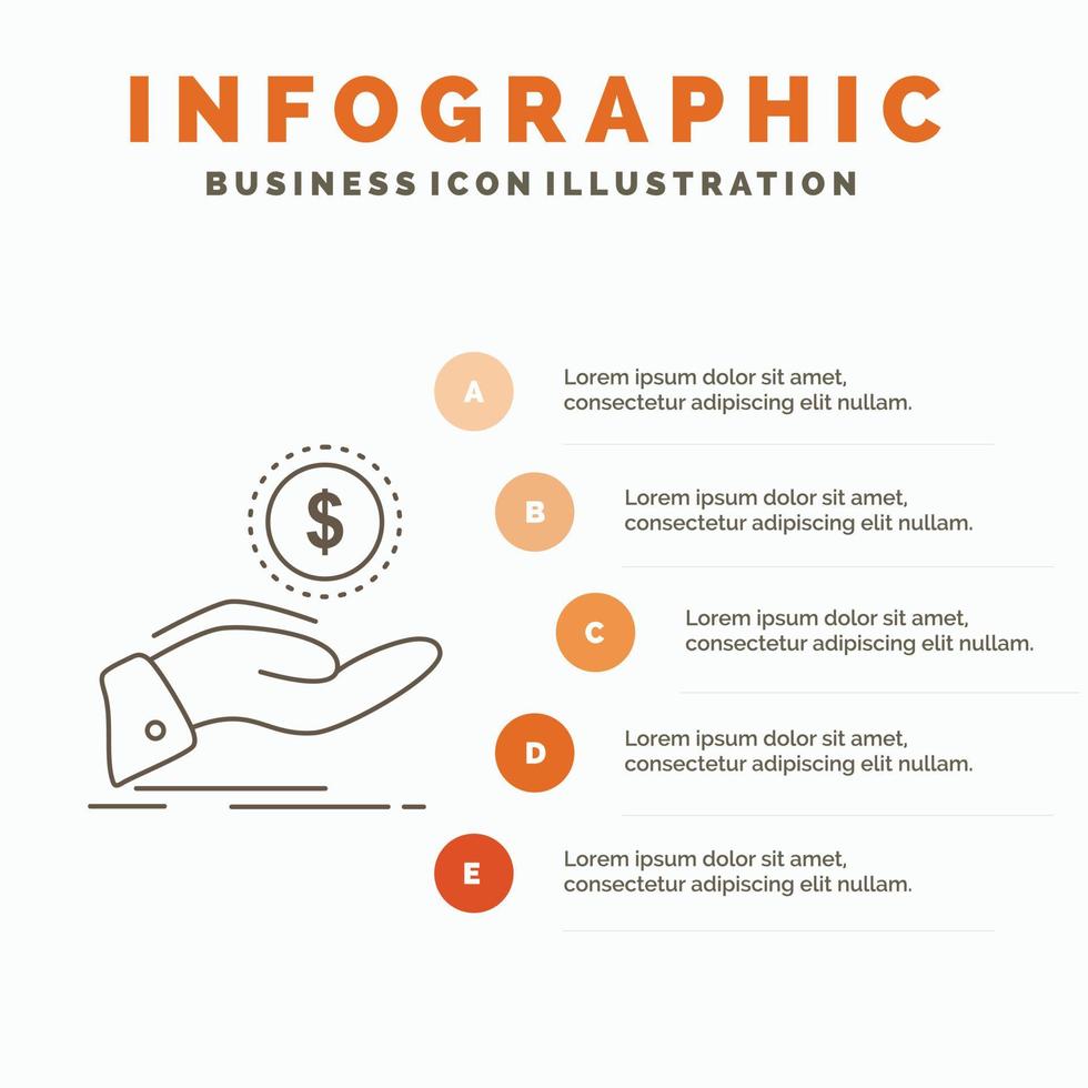 aider. encaisser. dette. finance. modèle d'infographie de prêt pour le site Web et la présentation. icône grise de ligne avec illustration vectorielle de style infographie orange vecteur