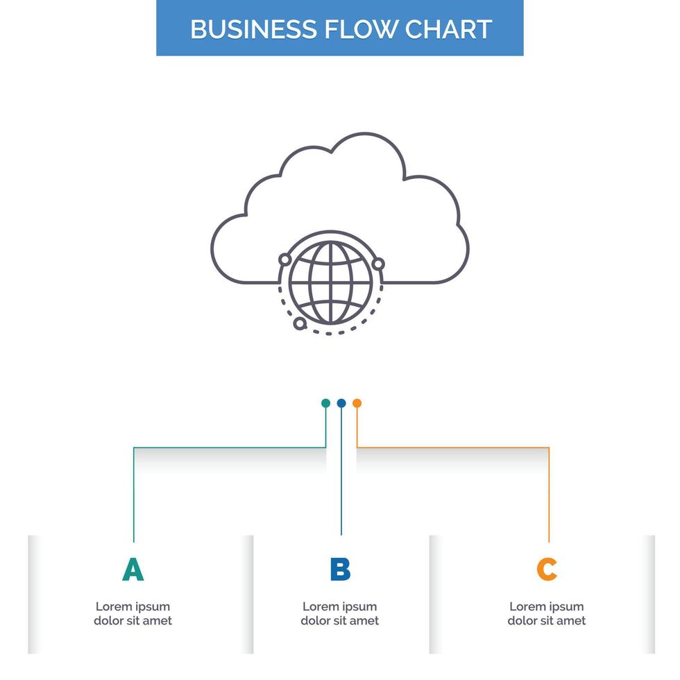 réseau. ville. globe. centre. conception d'organigramme d'entreprise d'infrastructure en 3 étapes. icône de ligne pour le modèle d'arrière-plan de présentation place pour le texte vecteur