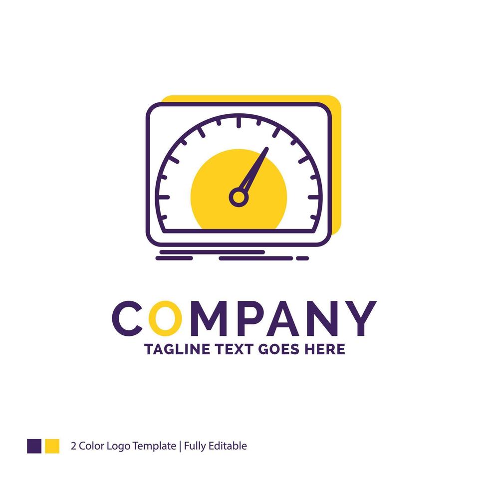 création du logo du nom de l'entreprise pour le tableau de bord. dispositif. la rapidité. test. l'Internet. conception de nom de marque violet et jaune avec place pour le slogan. modèle de logo créatif pour petites et grandes entreprises. vecteur