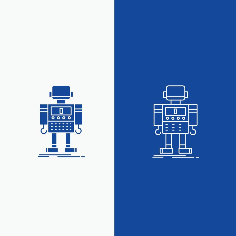 autonome. machine. robot. robotique. ligne technologique et bouton web glyphe dans une bannière verticale de couleur bleue pour ui et ux. site web ou application mobile vecteur