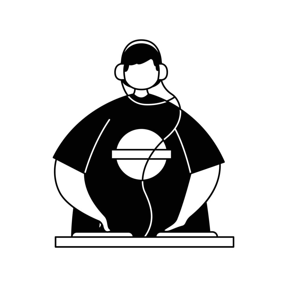 illustration vectorielle d'un DJ avec un casque jouant de la musique. profession. dessin au trait vecteur
