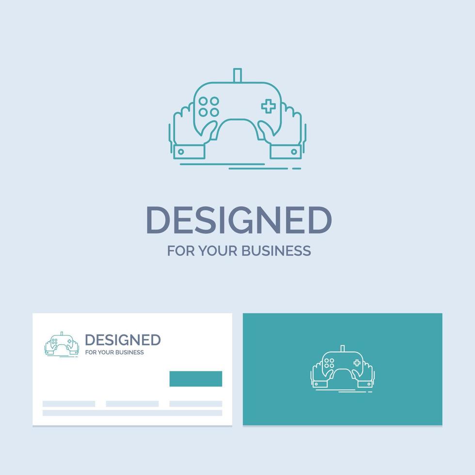 Jeu. jeu. portable. divertissement. symbole d'icône de ligne de logo d'entreprise d'application pour votre entreprise. cartes de visite turquoise avec modèle de logo de marque vecteur