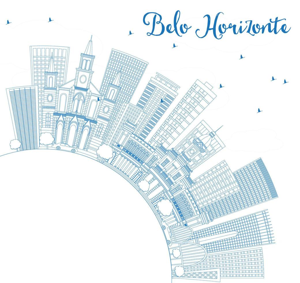 contour de l'horizon de belo horizonte avec des bâtiments bleus et un espace de copie. vecteur