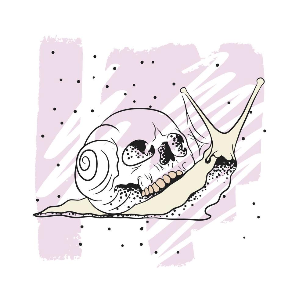 escargot mystique avec un crâne, dessin de contour, graphiques, traits, dotwork vecteur