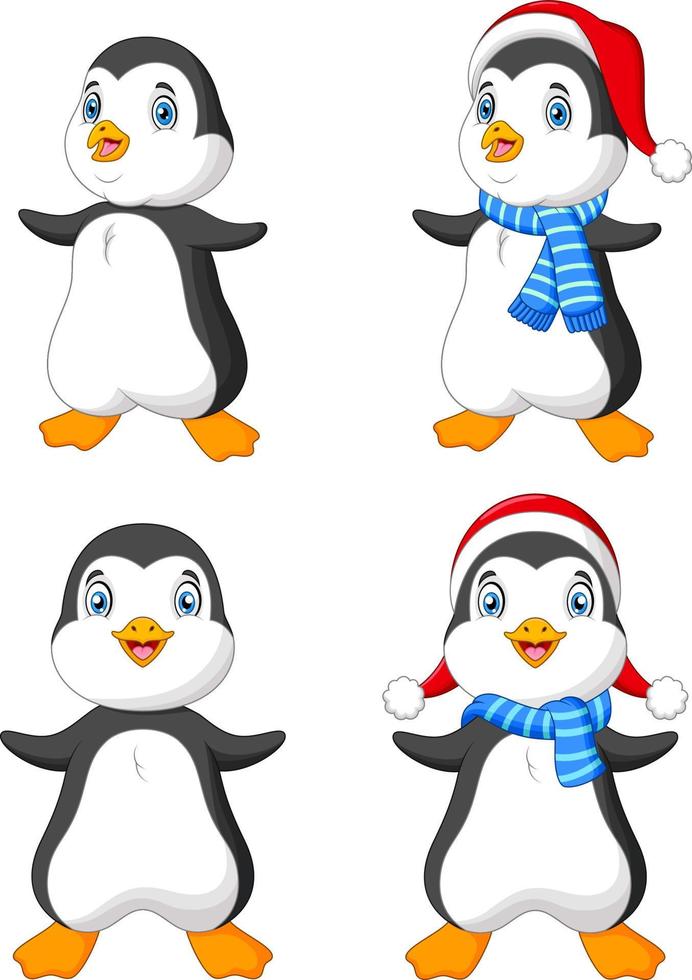 ensemble de collection de pingouins de noël dessin animé vecteur