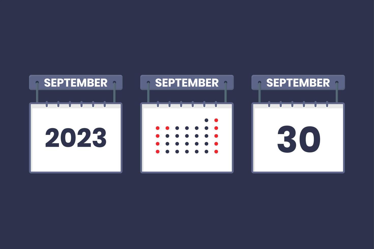 Conception du calendrier 2023 icône du 30 septembre. Calendrier du 30 septembre, rendez-vous, concept de date importante. vecteur