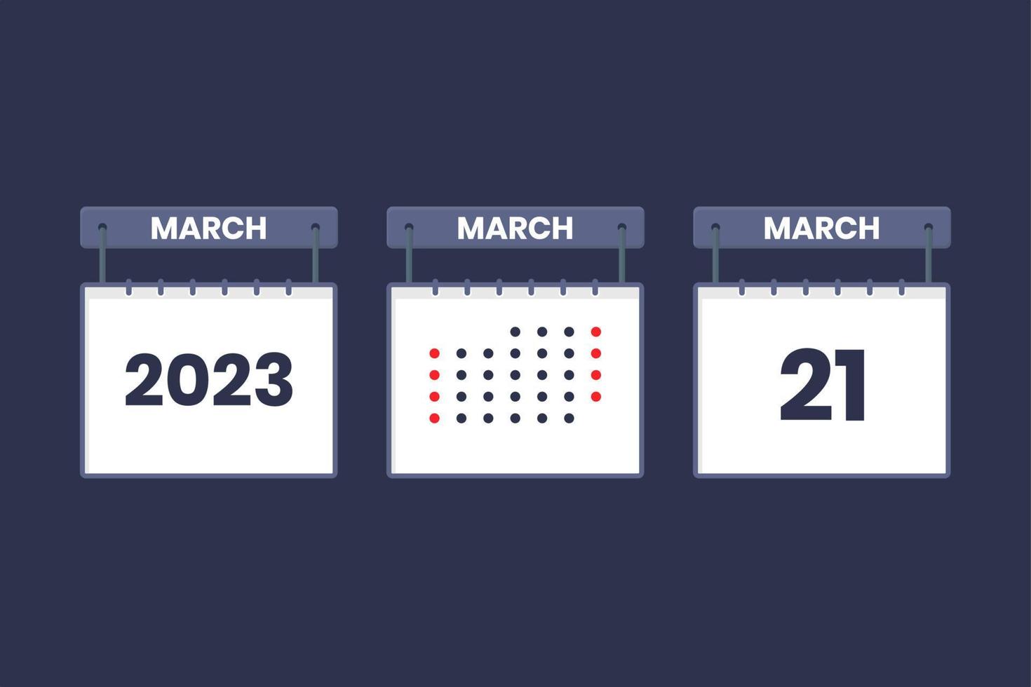 Conception du calendrier 2023 icône du 21 mars. Calendrier du 21 mars, rendez-vous, concept de date importante. vecteur