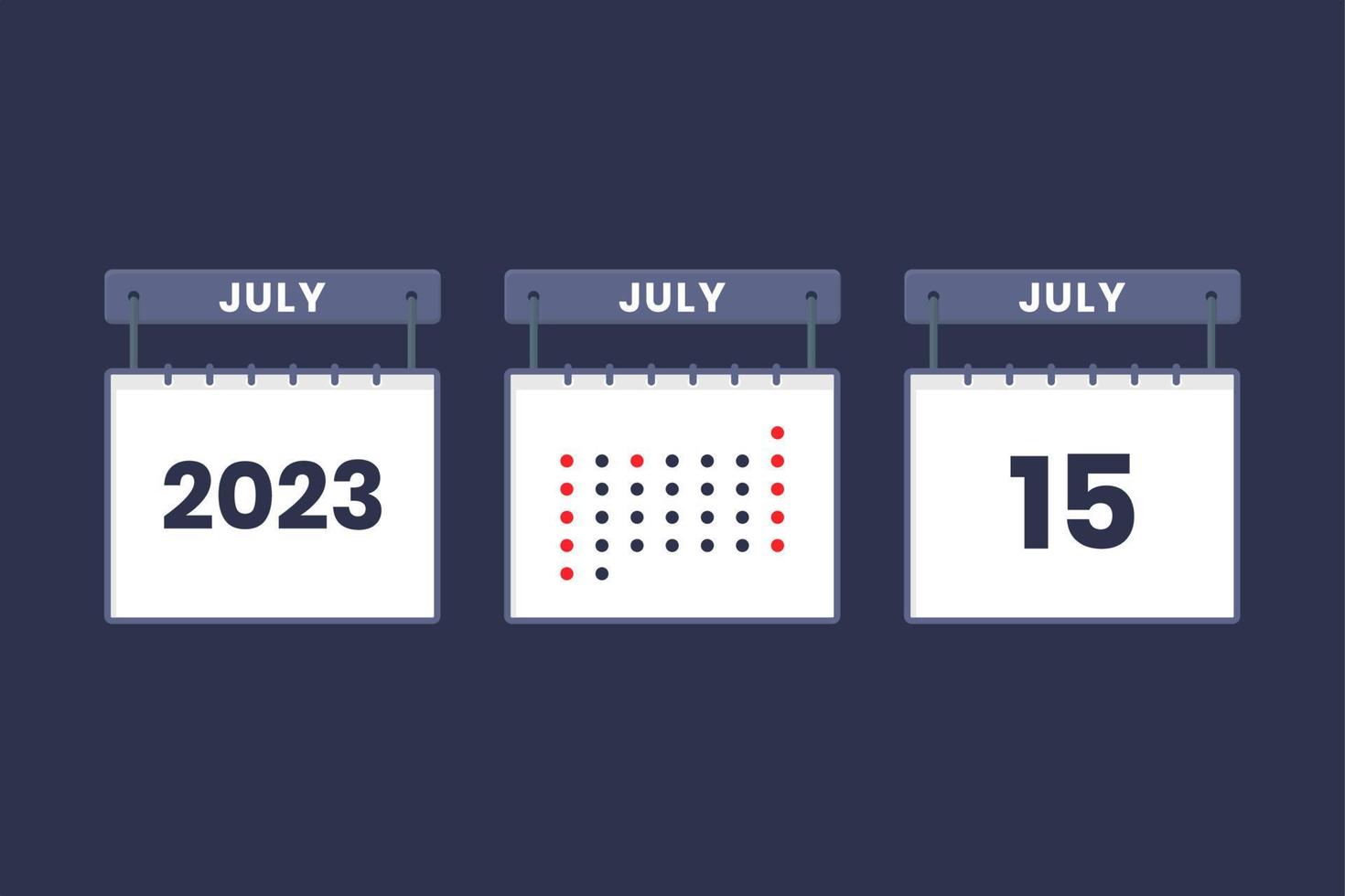 Conception du calendrier 2023 icône du 15 juillet. Calendrier du 15 juillet, rendez-vous, concept de date importante. vecteur