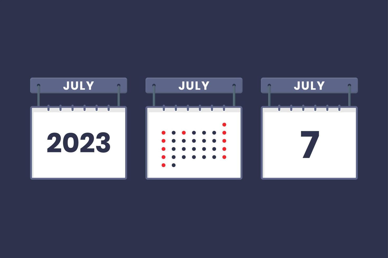 Conception du calendrier 2023 icône du 7 juillet. Calendrier du 7 juillet, rendez-vous, concept de date importante. vecteur