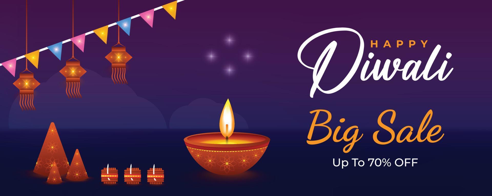 conception de bannière d'affiche de médias sociaux happy diwali festival avec diya vecteur