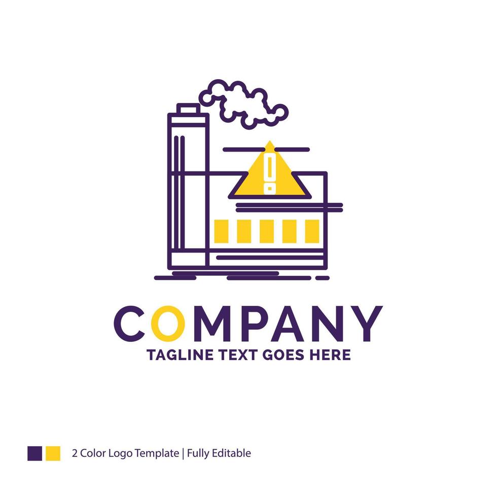 création de logo de nom d'entreprise pour la pollution. usine. air. alerte. industrie. conception de nom de marque violet et jaune avec place pour le slogan. modèle de logo créatif pour petites et grandes entreprises. vecteur