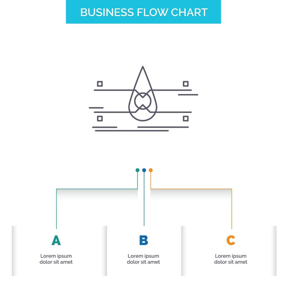 l'eau. surveillance. nettoyer. sécurité. conception d'organigramme d'entreprise de ville intelligente en 3 étapes. icône de ligne pour le modèle d'arrière-plan de présentation place pour le texte vecteur