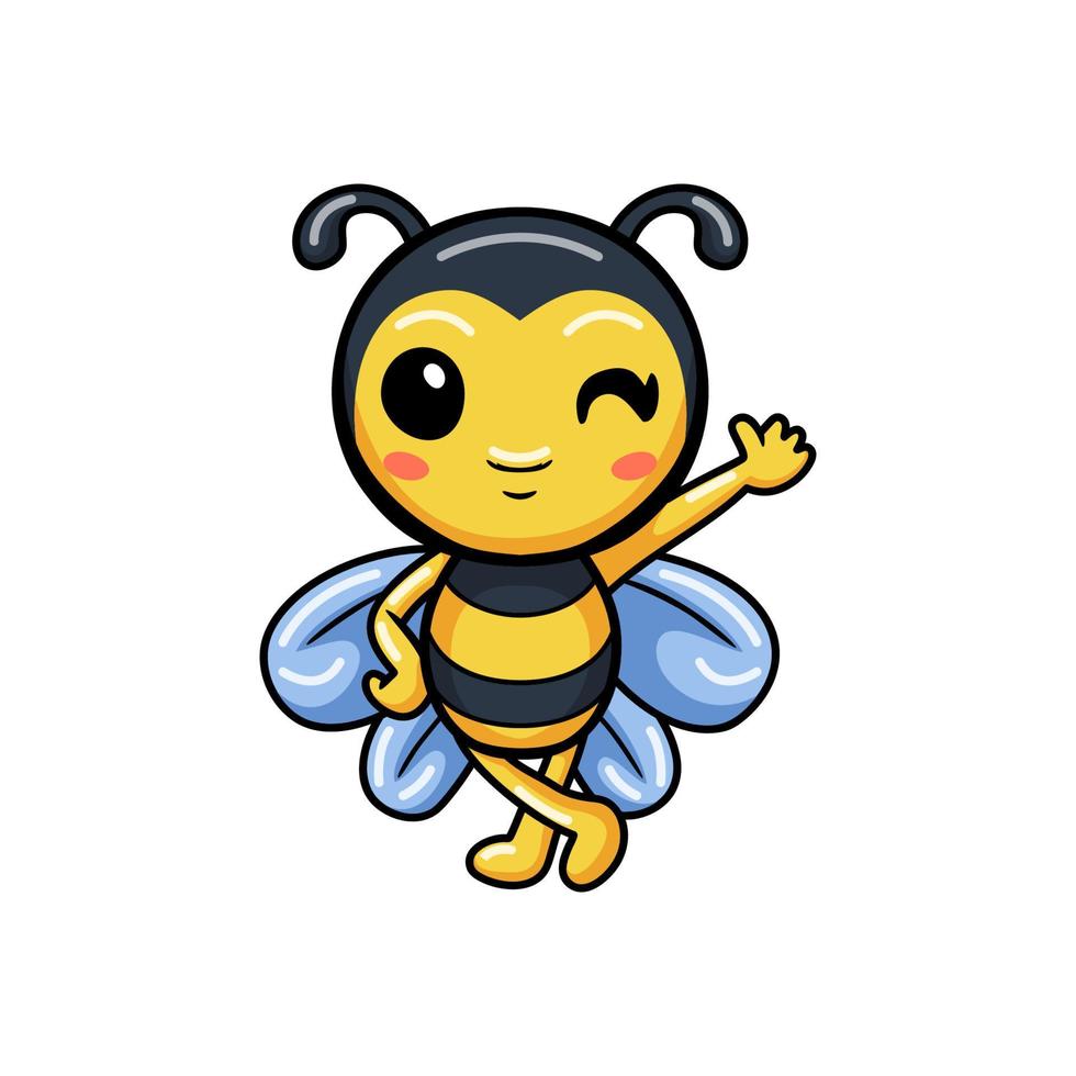 mignon petit dessin animé d'abeille agitant la main vecteur