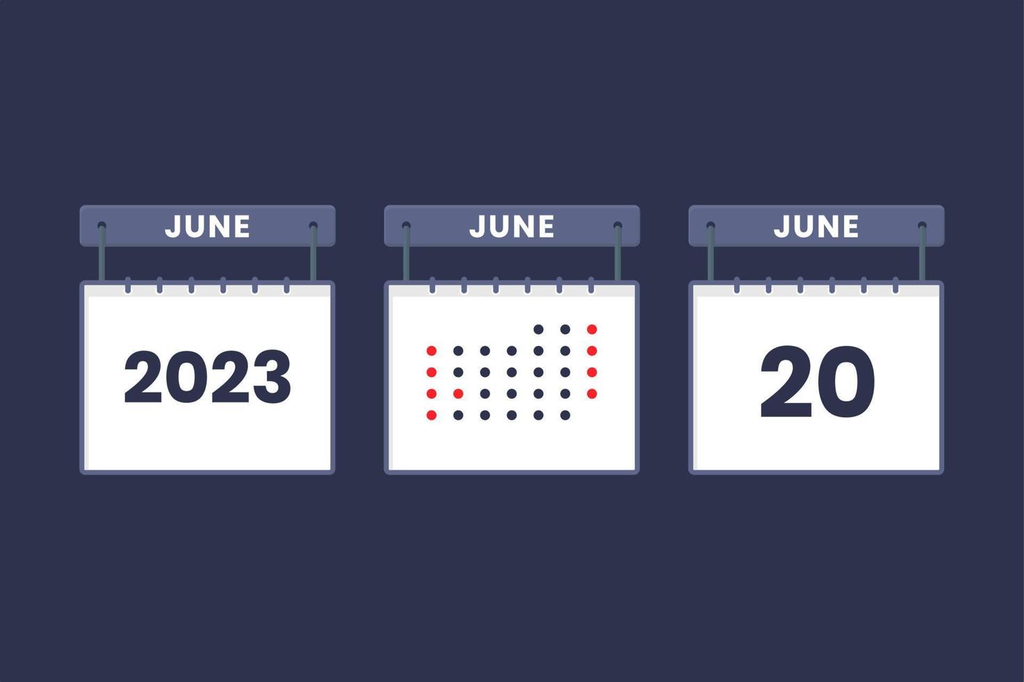 Conception du calendrier 2023 icône du 20 juin. Calendrier du 20 juin, rendez-vous, concept de date importante. vecteur