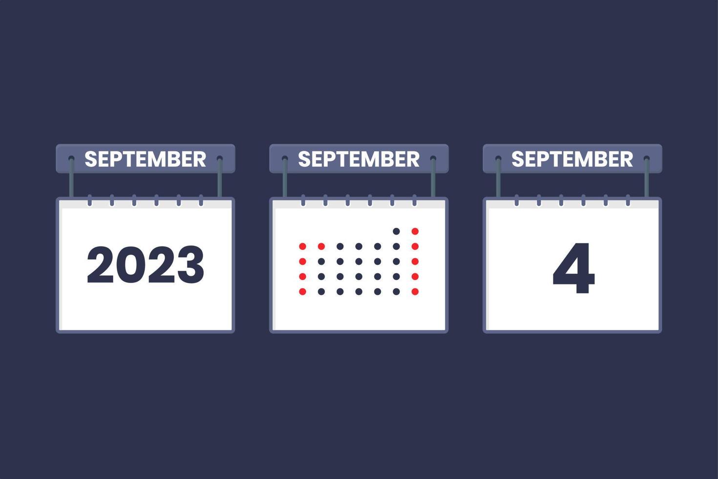 Conception du calendrier 2023 icône du 4 septembre. Calendrier du 4 septembre, rendez-vous, concept de date importante. vecteur