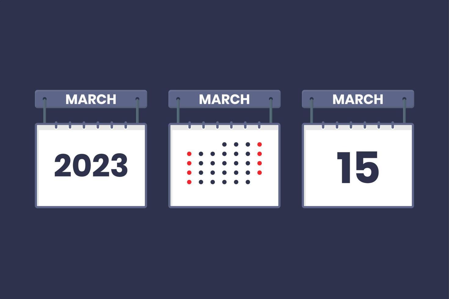 Conception du calendrier 2023 icône du 15 mars. Calendrier du 15 mars, rendez-vous, concept de date importante. vecteur