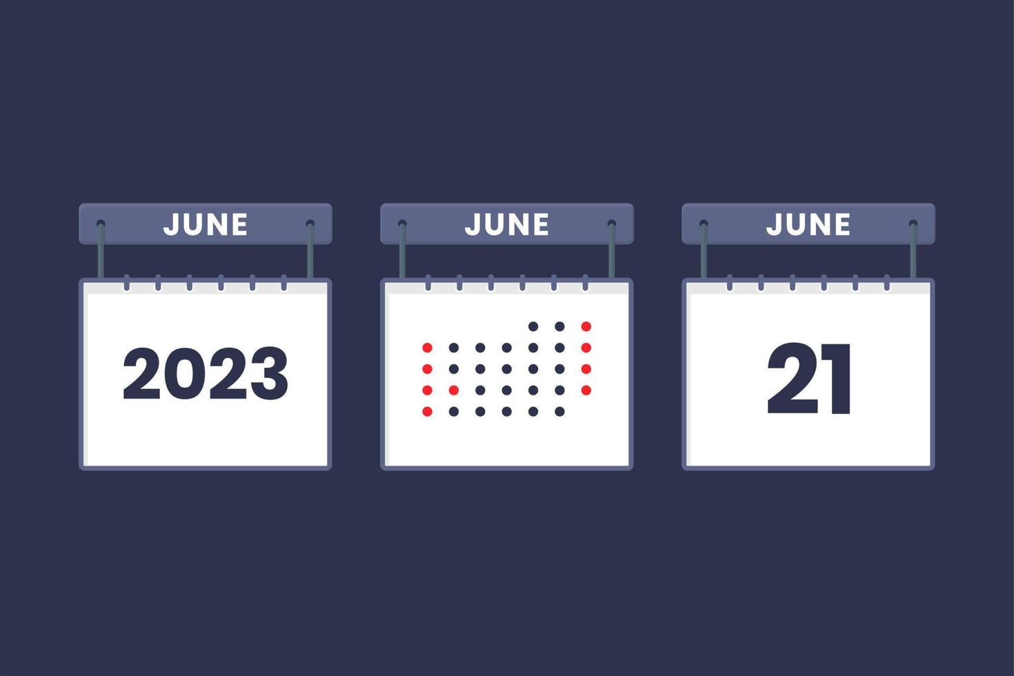 Conception du calendrier 2023 icône du 21 juin. Calendrier du 21 juin, rendez-vous, concept de date importante. vecteur