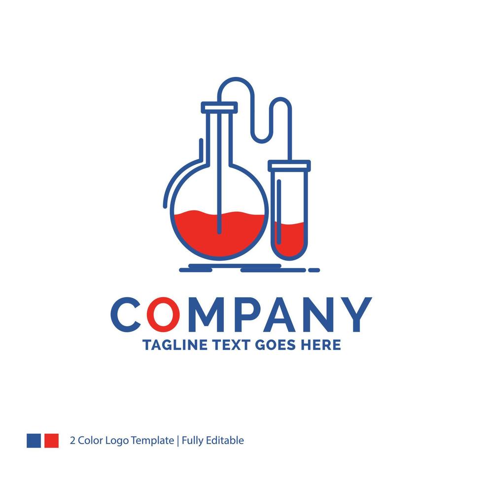 création de logo de nom de société pour analyse. chimie. ballon. rechercher. test. conception de nom de marque bleu et rouge avec place pour le slogan. modèle de logo créatif abstrait pour petites et grandes entreprises. vecteur