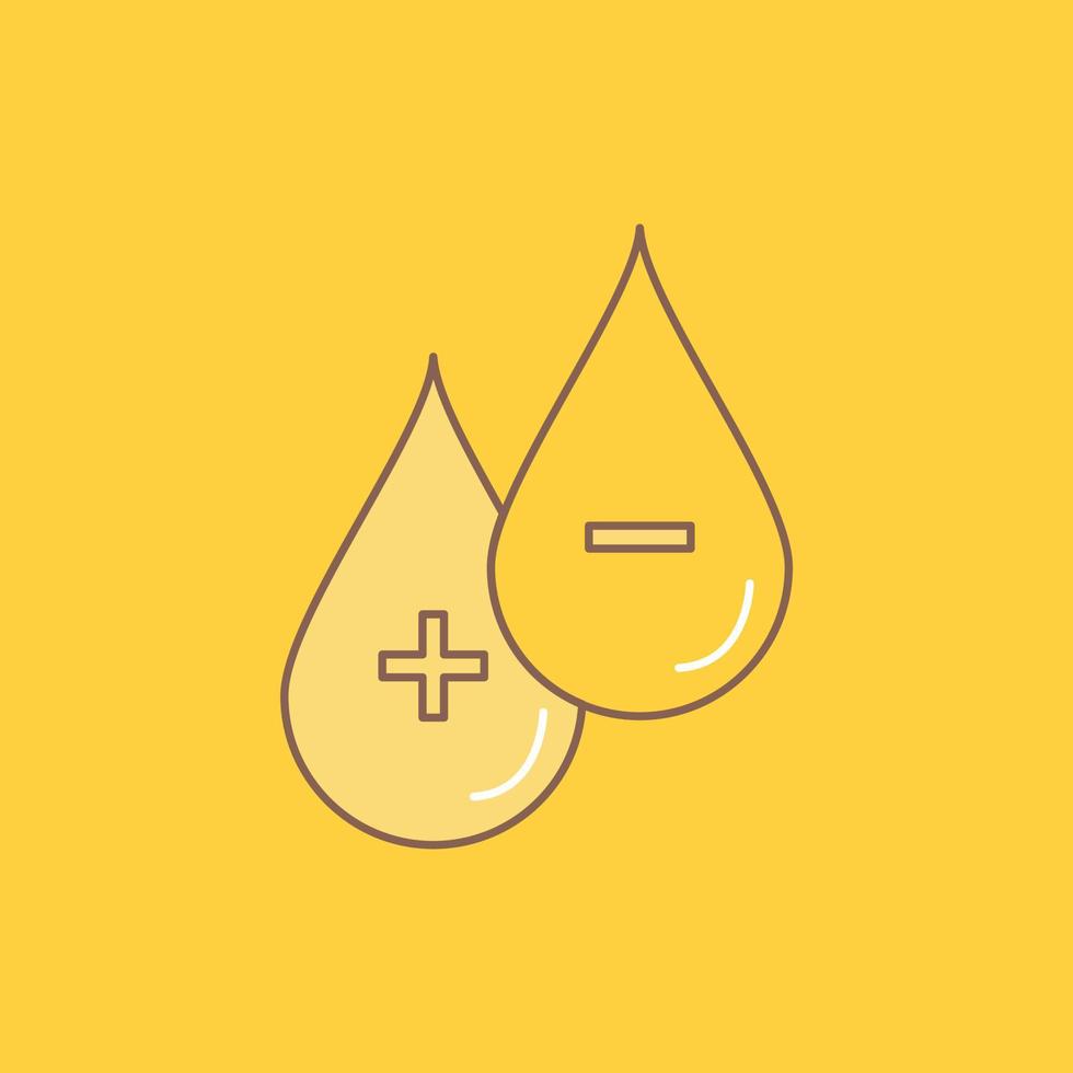 du sang. goutte. liquide. plus. moins l'icône remplie de ligne plate. beau bouton logo sur fond jaune pour ui et ux. site web ou application mobile vecteur