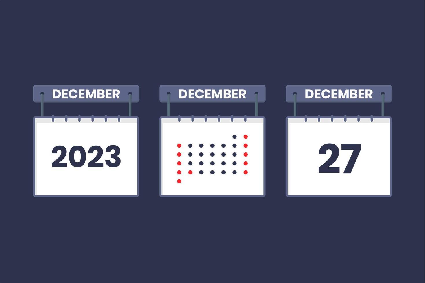 Conception du calendrier 2023 icône du 27 décembre. Calendrier du 27 décembre, rendez-vous, concept de date importante. vecteur