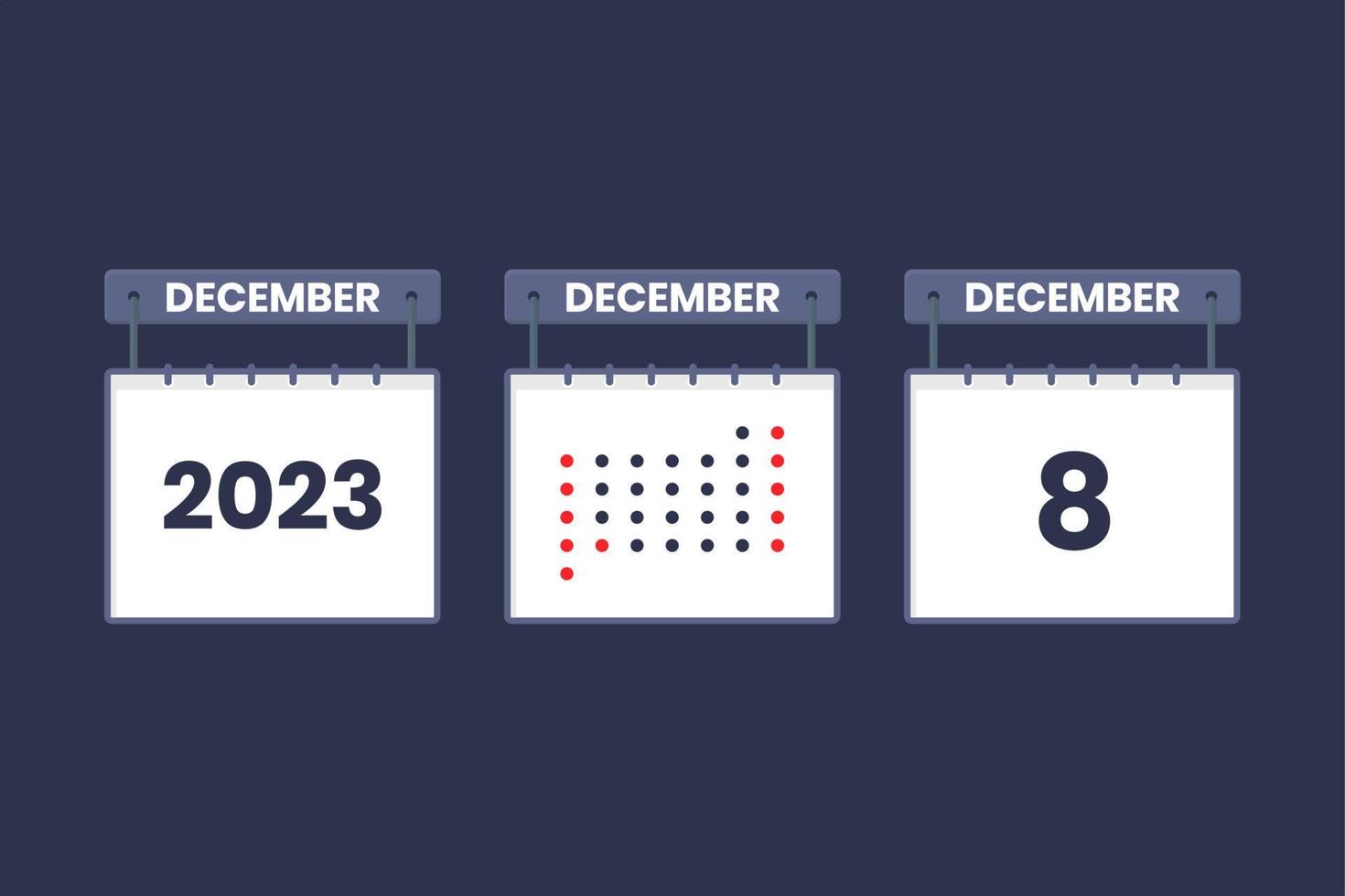 Conception du calendrier 2023 icône du 8 décembre. Calendrier du 8 décembre, rendez-vous, concept de date importante. vecteur