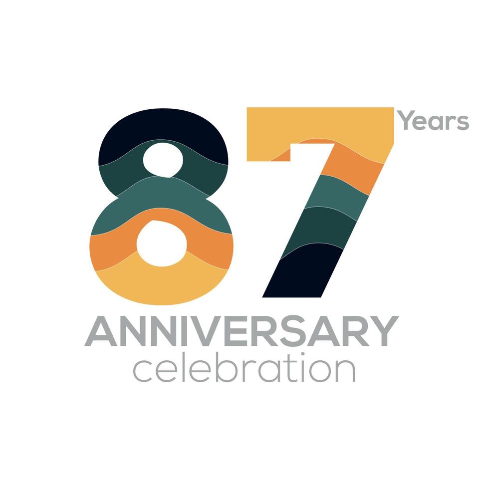 Création de logo du 87e anniversaire, modèle vectoriel d'icône numéro 87. palettes de couleurs minimalistes