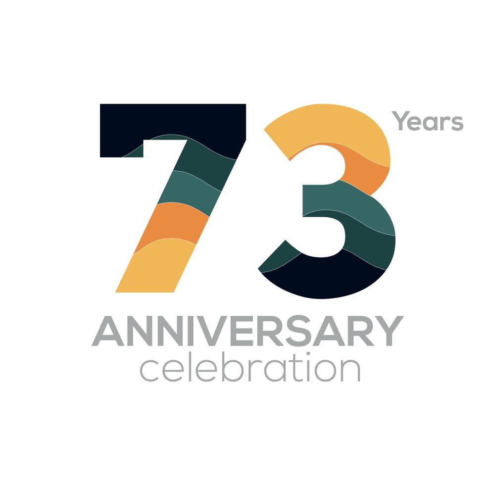 Création de logo du 73e anniversaire, modèle vectoriel d'icône numéro 73. palettes de couleurs minimalistes