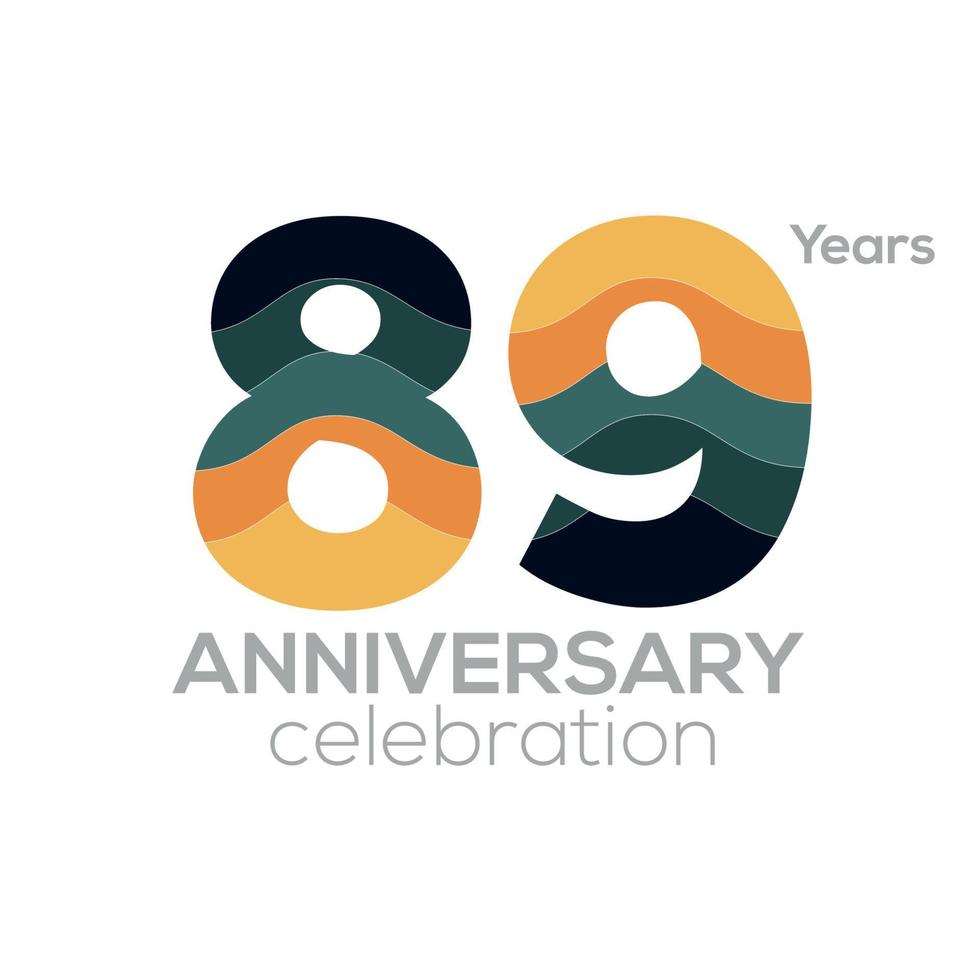 Création de logo du 89e anniversaire, modèle vectoriel d'icône numéro 89. palettes de couleurs minimalistes