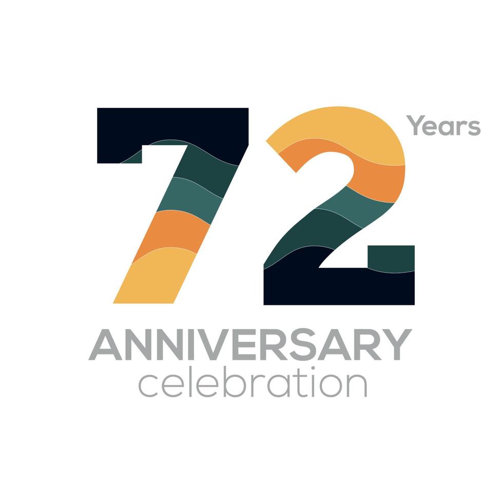 Création de logo du 72e anniversaire, modèle vectoriel d'icône numéro 72. palettes de couleurs minimalistes