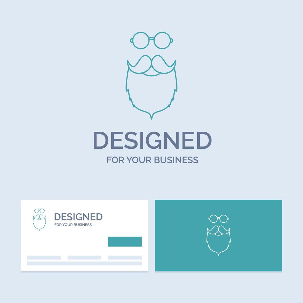 moustache. branché. movember. porté. symbole d'icône de ligne de logo d'entreprise d'hommes pour votre entreprise. cartes de visite turquoise avec modèle de logo de marque vecteur