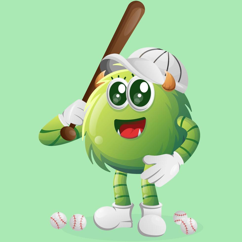 mignon monstre vert jouant au baseball vecteur