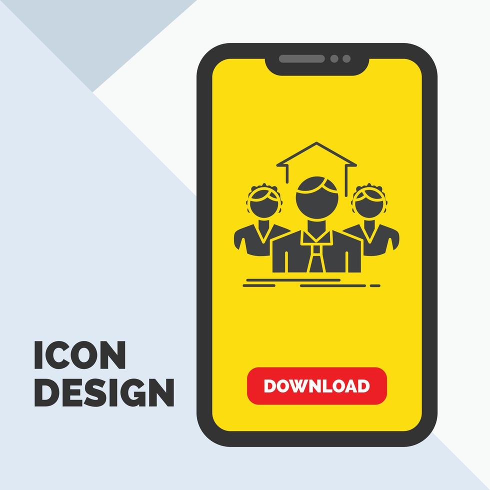 équipe. Entreprise. travail en équipe. groupe. icône de glyphe de réunion dans le mobile pour la page de téléchargement. fond jaune vecteur