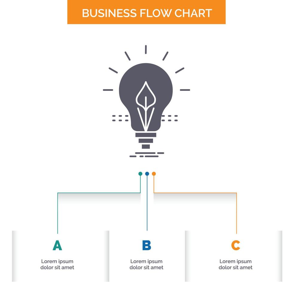 ampoule. idée. électricité. énergie. conception d'organigramme d'entreprise légère en 3 étapes. icône de glyphe pour la place du modèle d'arrière-plan de présentation pour le texte. vecteur