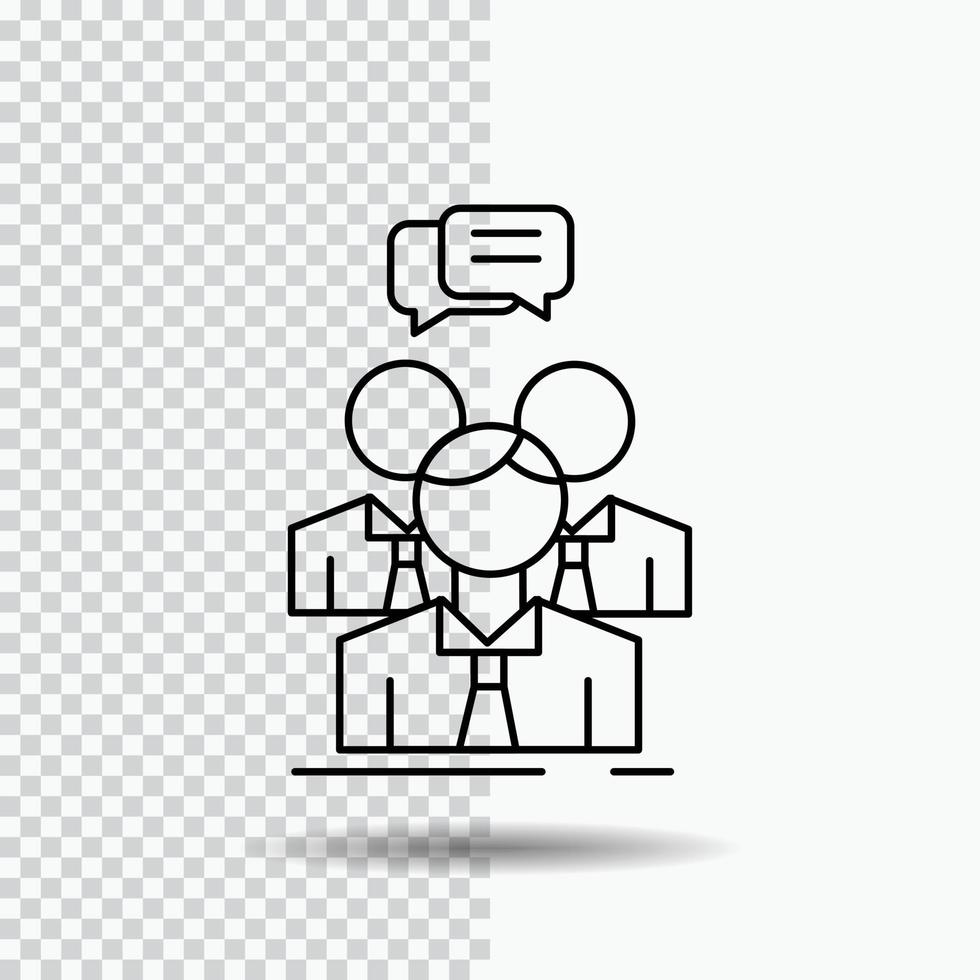 groupe. Entreprise. Rencontre. personnes. icône de ligne d'équipe sur fond transparent. illustration vectorielle icône noire vecteur