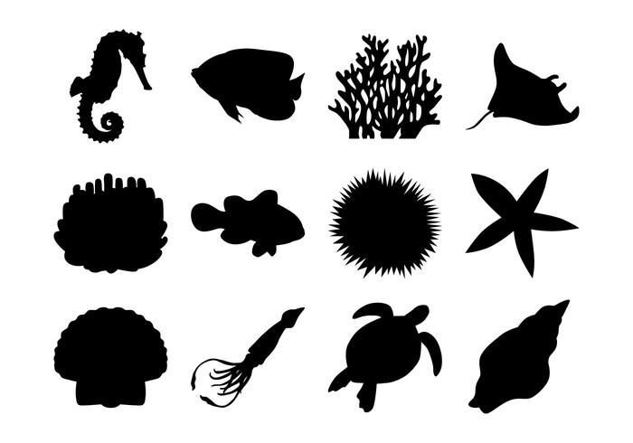 Vecteur libre de silhouettes de la vie marine