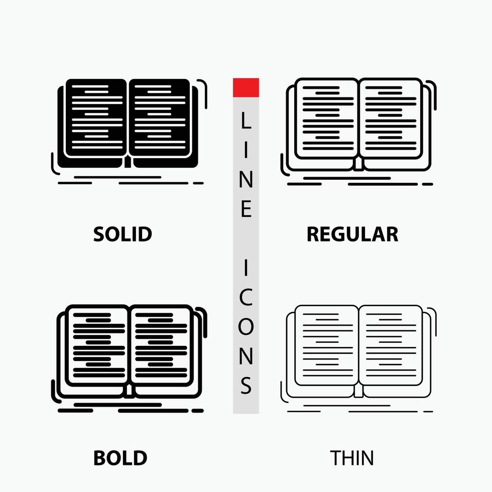 livre. éducation. leçon. icône d'étude en mince. habituel. ligne en gras et style de glyphe. illustration vectorielle vecteur