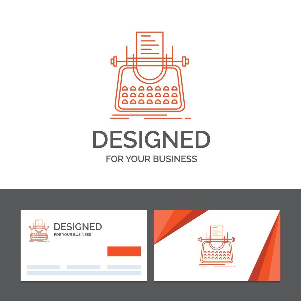 modèle de logo d'entreprise pour l'article. Blog. histoire. machine à écrire. écrivain. cartes de visite orange avec modèle de logo de marque vecteur