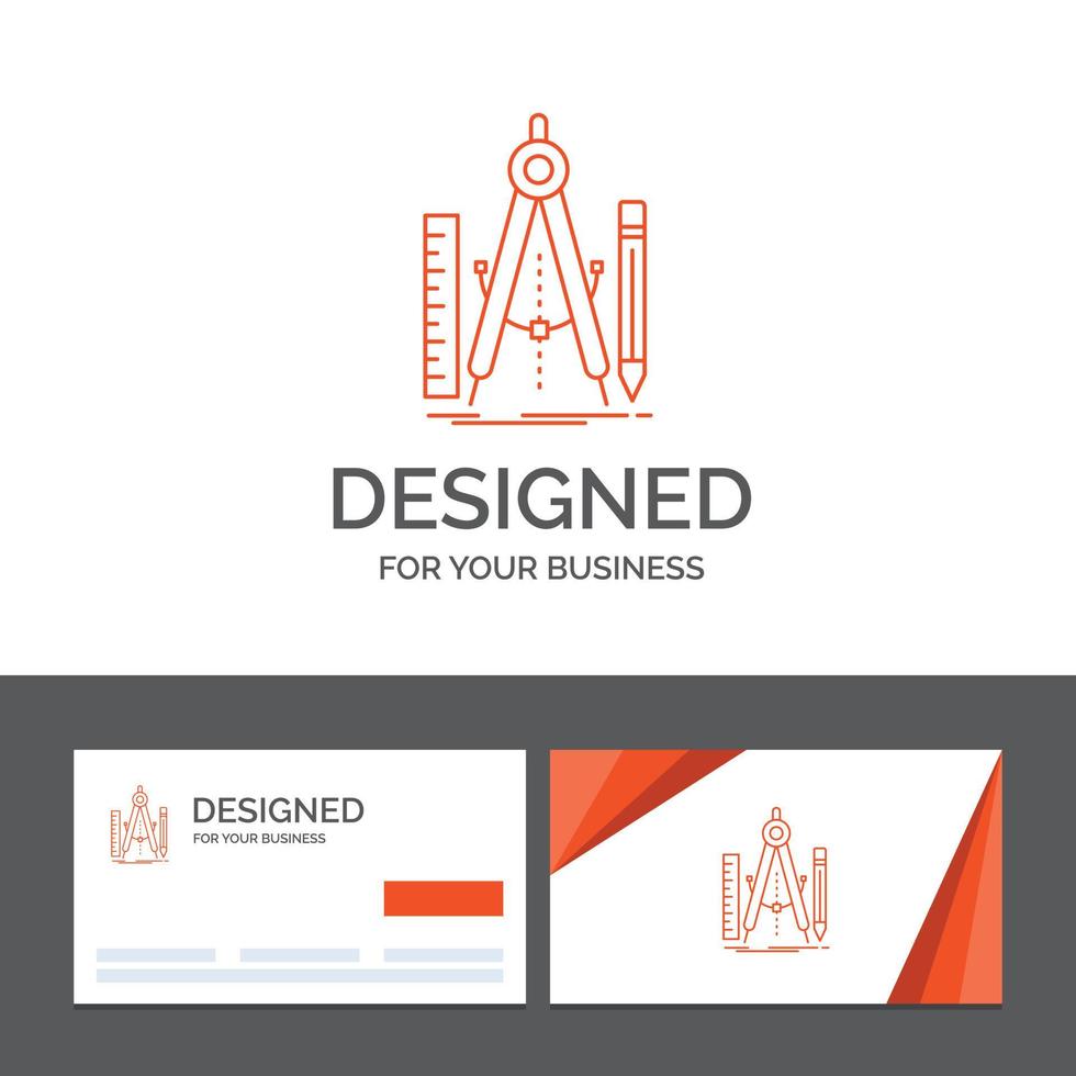 modèle de logo d'entreprise pour la construction. motif. géométrie. math. outil. cartes de visite orange avec modèle de logo de marque vecteur