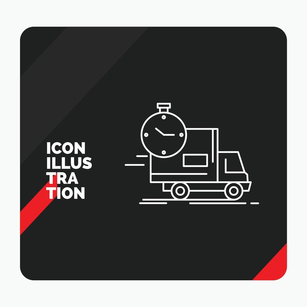 fond de présentation créative rouge et noir pour la livraison. temps. expédition. le transport. icône de ligne de camion vecteur