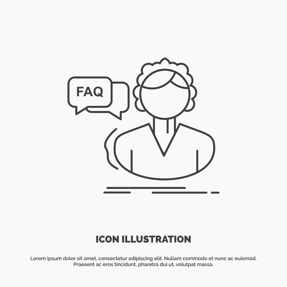 FAQ. assistance. appel. consultation. icône d'aide. symbole gris de vecteur de ligne pour ui et ux. site web ou application mobile