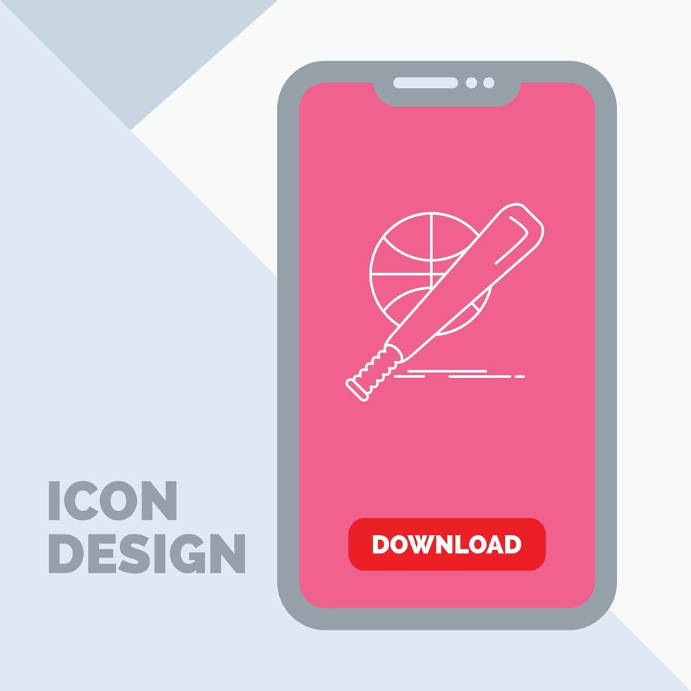 base-ball. corbeille. Balle. Jeu. icône de ligne amusante sur mobile pour la page de téléchargement vecteur