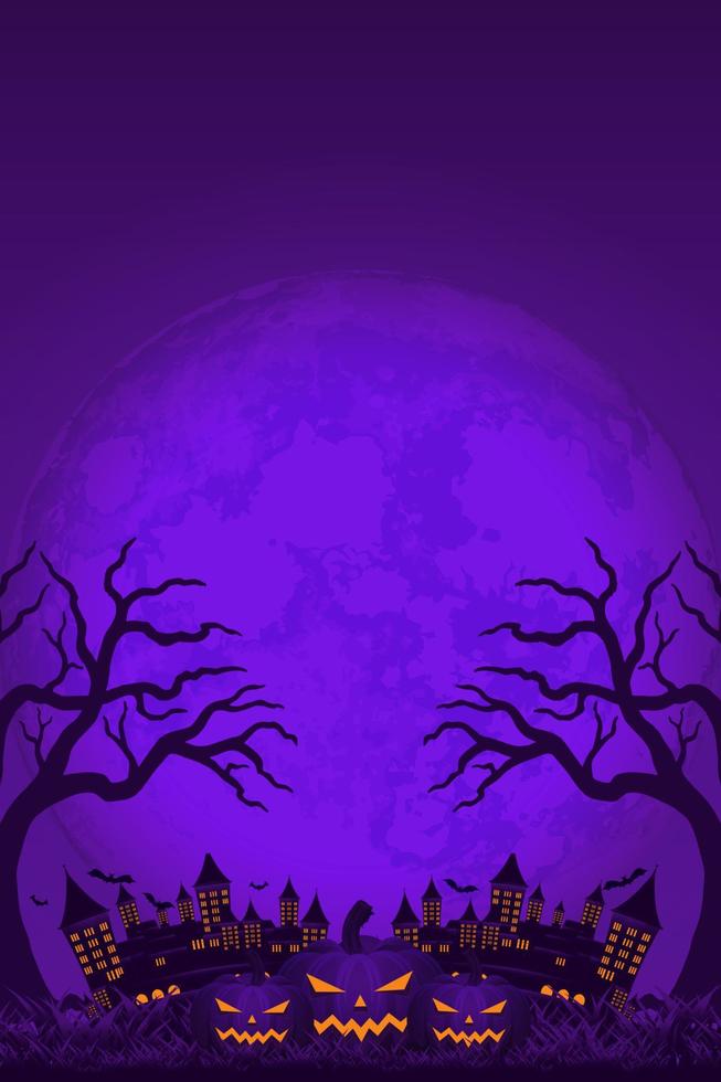 modèle d'arrière-plan halloween avec vecteur de lune de château d'arbre, arrière-plan joyeux halloween pour la promotion de la vente au détail, bannière, affiche, médias sociaux, alimentation, invitation