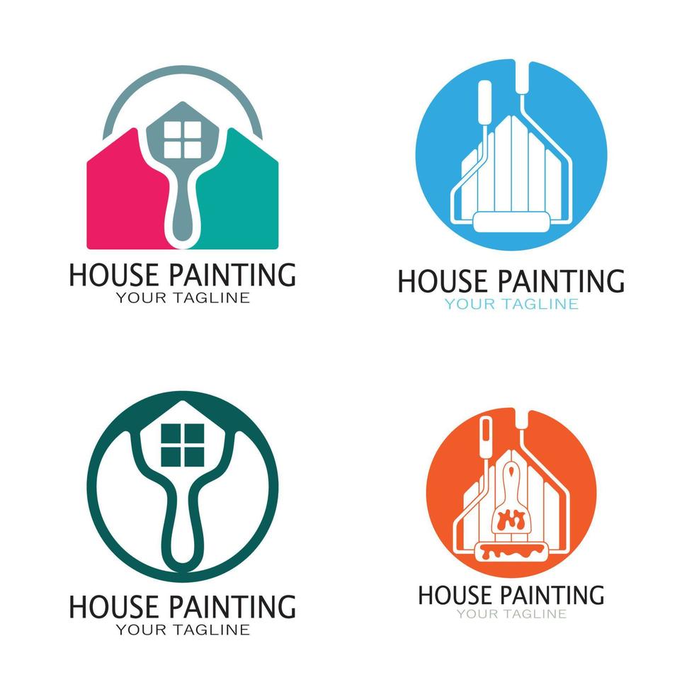 logo icône illustration peinture de maison avec un mélange de pinceaux et de rouleaux pour la conception de peinture murale de maison, maison minimaliste, peinture, intérieur, bâtiment, entreprise immobilière, papier peint, concept vectoriel