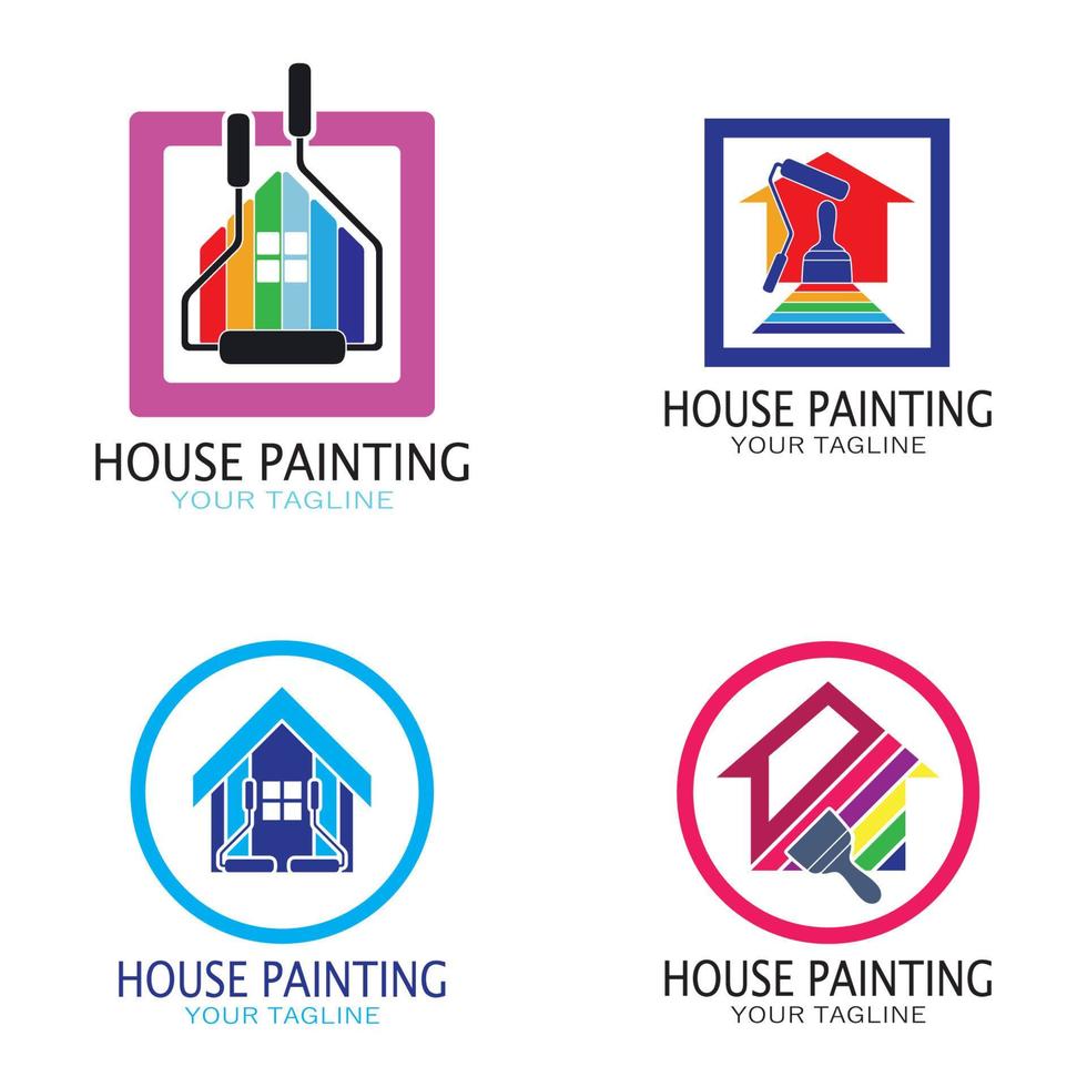 logo icône illustration peinture de maison avec un mélange de pinceaux et de rouleaux pour la conception de peinture murale de maison, maison minimaliste, peinture, intérieur, bâtiment, entreprise immobilière, papier peint, concept vectoriel